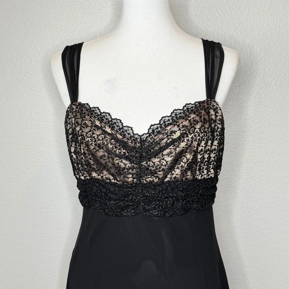 EVAN PICONE Cocktail Black Midi Dress 10 Lace Bodice Handkerchief Hem Formal - Picture 2 of 9